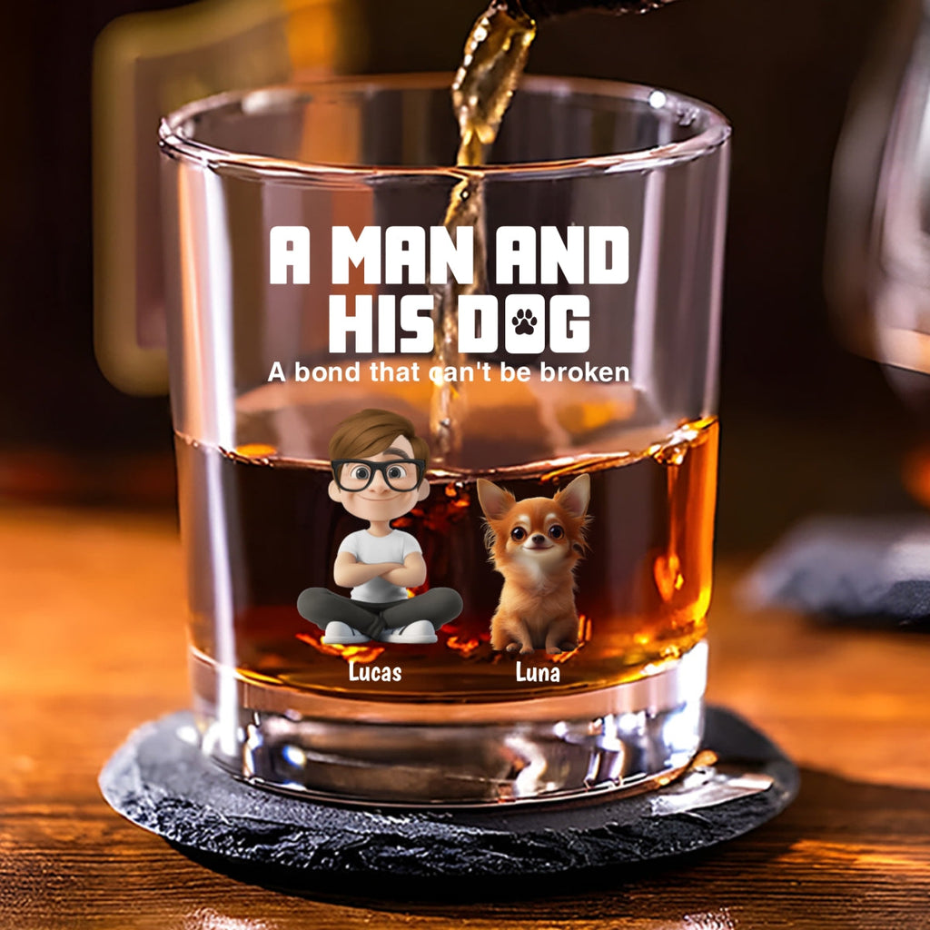 A Man And His Dogs - Personalized Whiskey Glass