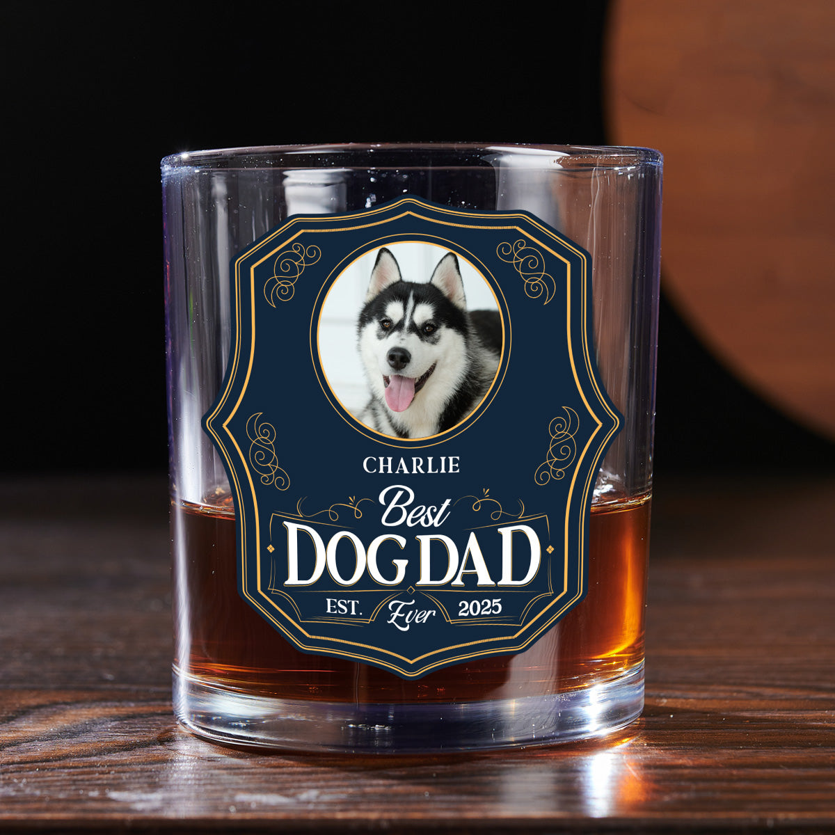 Dog Dad Est Photo - Personalized Engraved Whiskey Glass