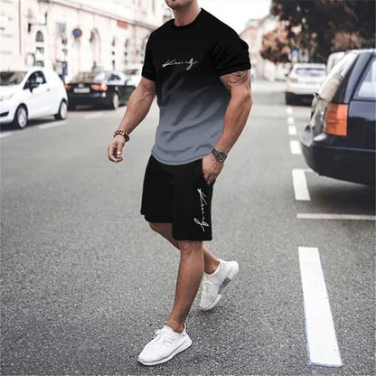 🏆Summer Cool Deal: ONLY ￡15.99!!😎Men's Gradient Color T-Shirt & Shorts Set