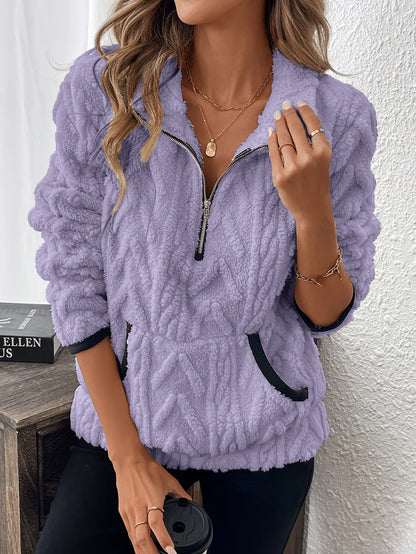 ☀️Half-Zip Fuzzy Sweatshirt 🍂 | Cloud-Soft + Roomy Pockets – Comfy Daily/Lounge