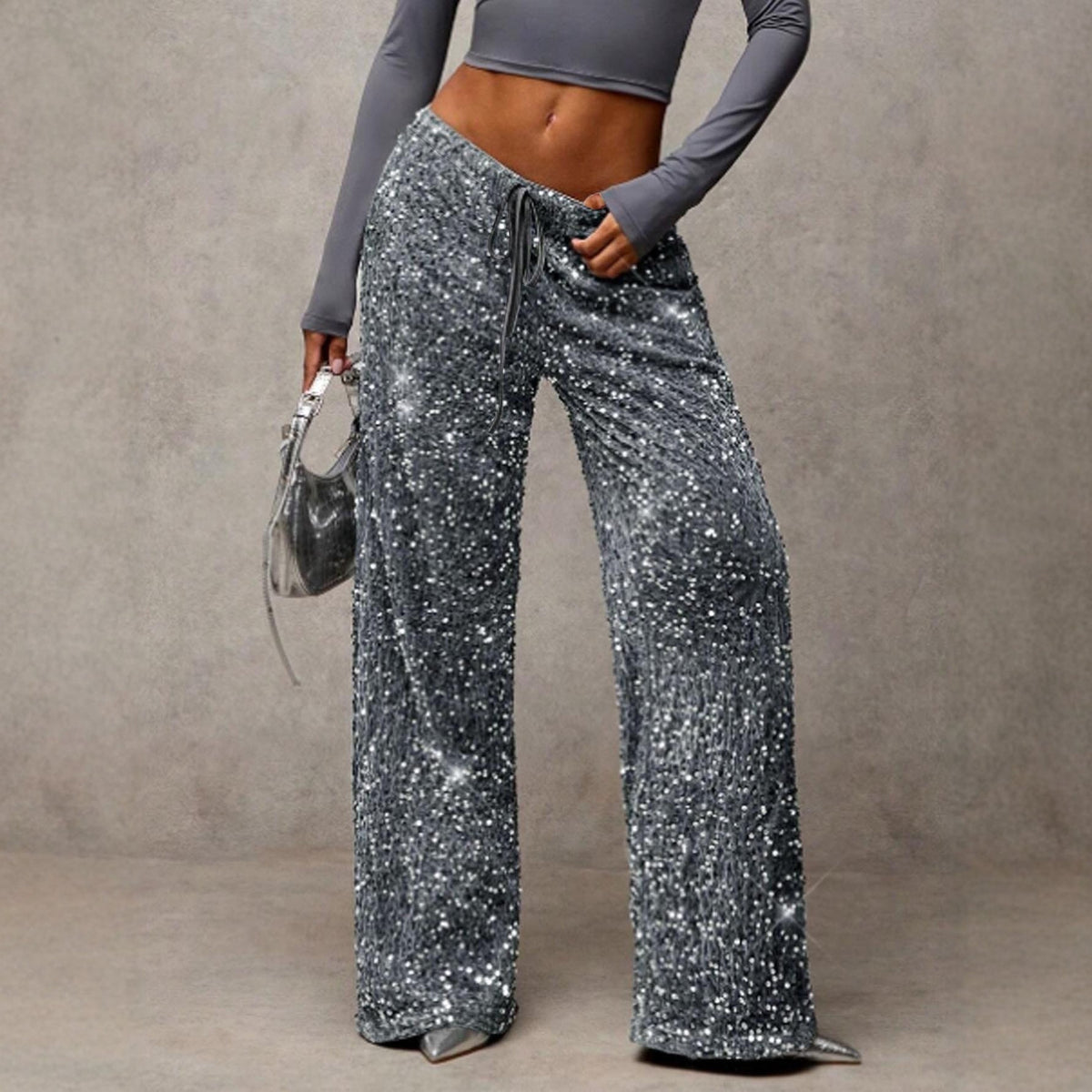 💖LAST DAY SALE 50% OFF💃Women's Sequin Sparkle Wide Leg Pants with Elastic Waistband