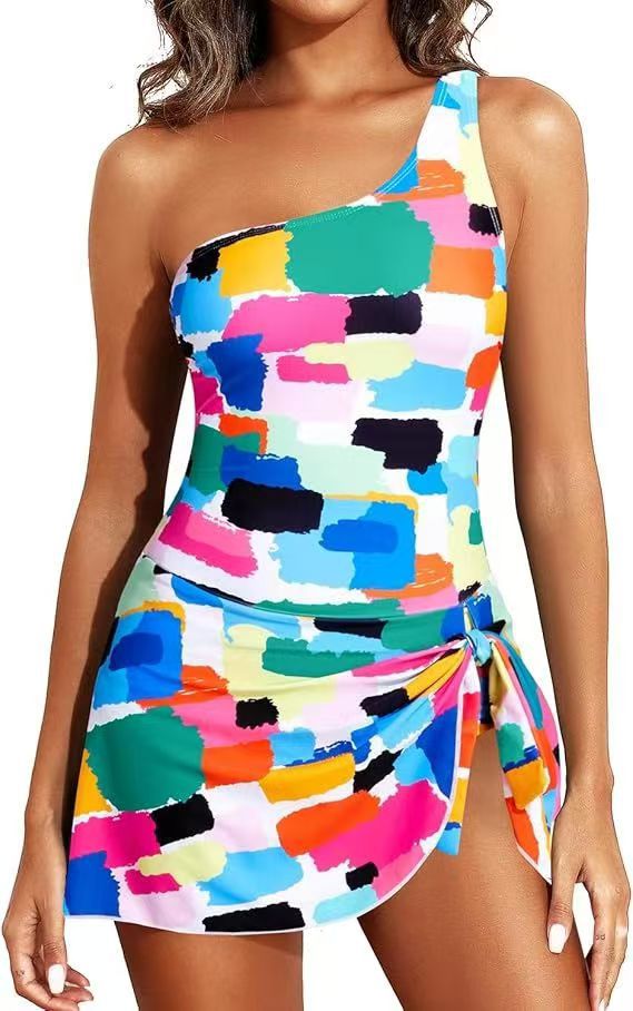 💥Limited Sale 60% OFF🔥One Shoulder Skirted One Piece Swimsuit