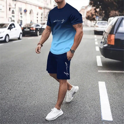 🏆Summer Cool Deal: ONLY ￡15.99!!😎Men's Gradient Color T-Shirt & Shorts Set