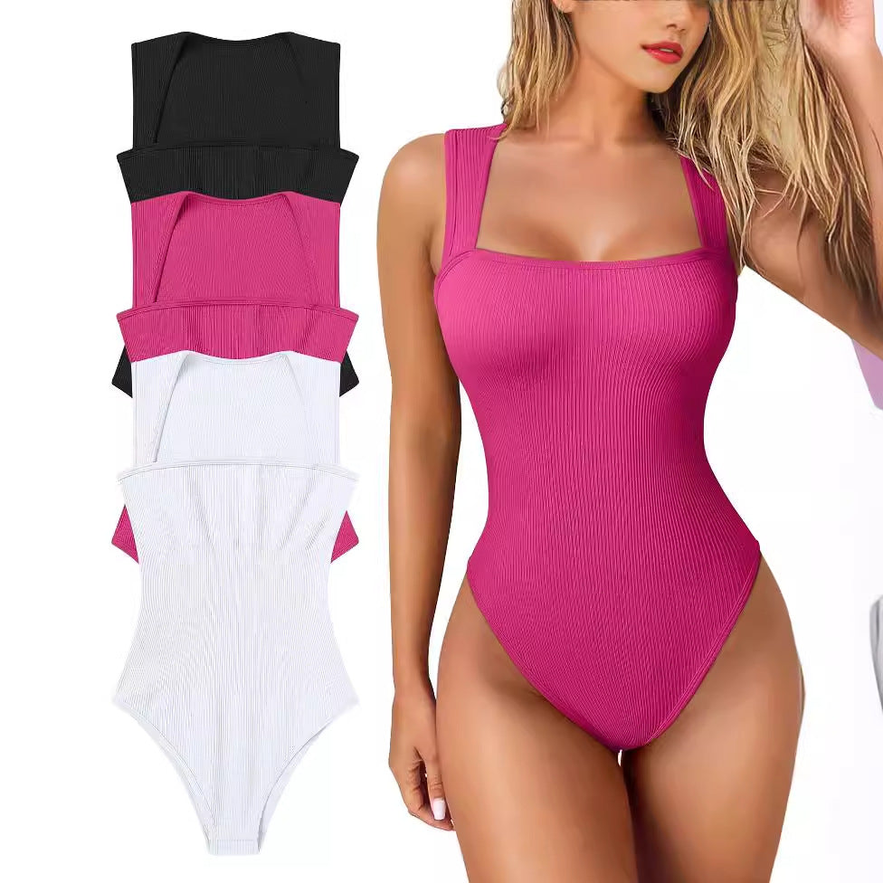 Hot Sale!🔥Sexy Ribbed Strappy Square Neck Sleeveless Bodysuits🔥