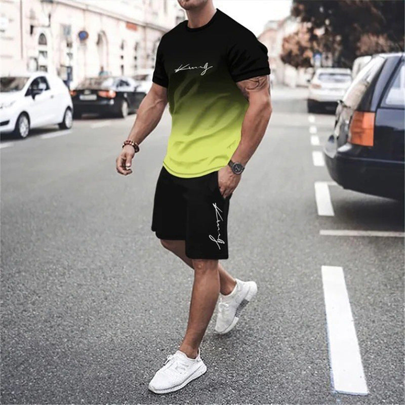 🏆Summer Cool Deal: ONLY ￡15.99!!😎Men's Gradient Color T-Shirt & Shorts Set