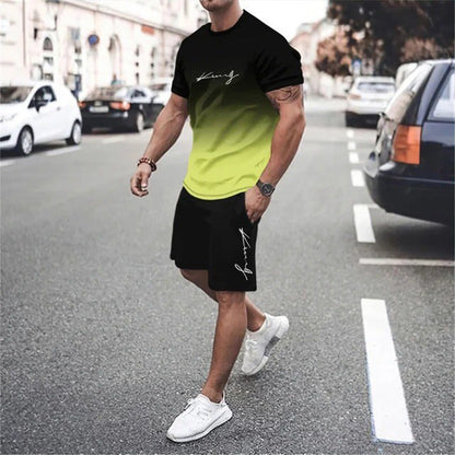 🏆Summer Cool Deal: ONLY ￡15.99!!😎Men's Gradient Color T-Shirt & Shorts Set