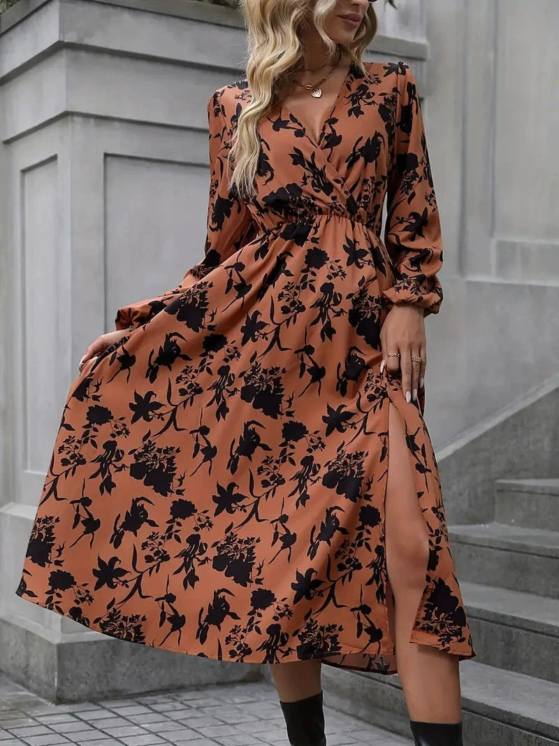 💃LAST DAY SALE 60% OFF🔥Women's Printed Long Sleeved V-neck Dress