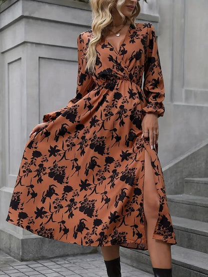 💃LAST DAY SALE 60% OFF🔥Women's Printed Long Sleeved V-neck Dress