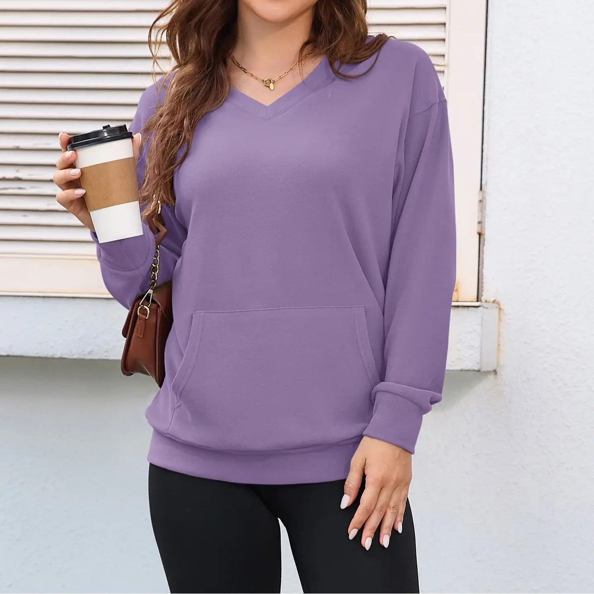 💖2026 Autumn’s Sale 70% OFF✨🍂Women's Hoodless V-neck Sweatshirt With Kangaroo Pocket Longsleeve Oversized Casual Style Shirt