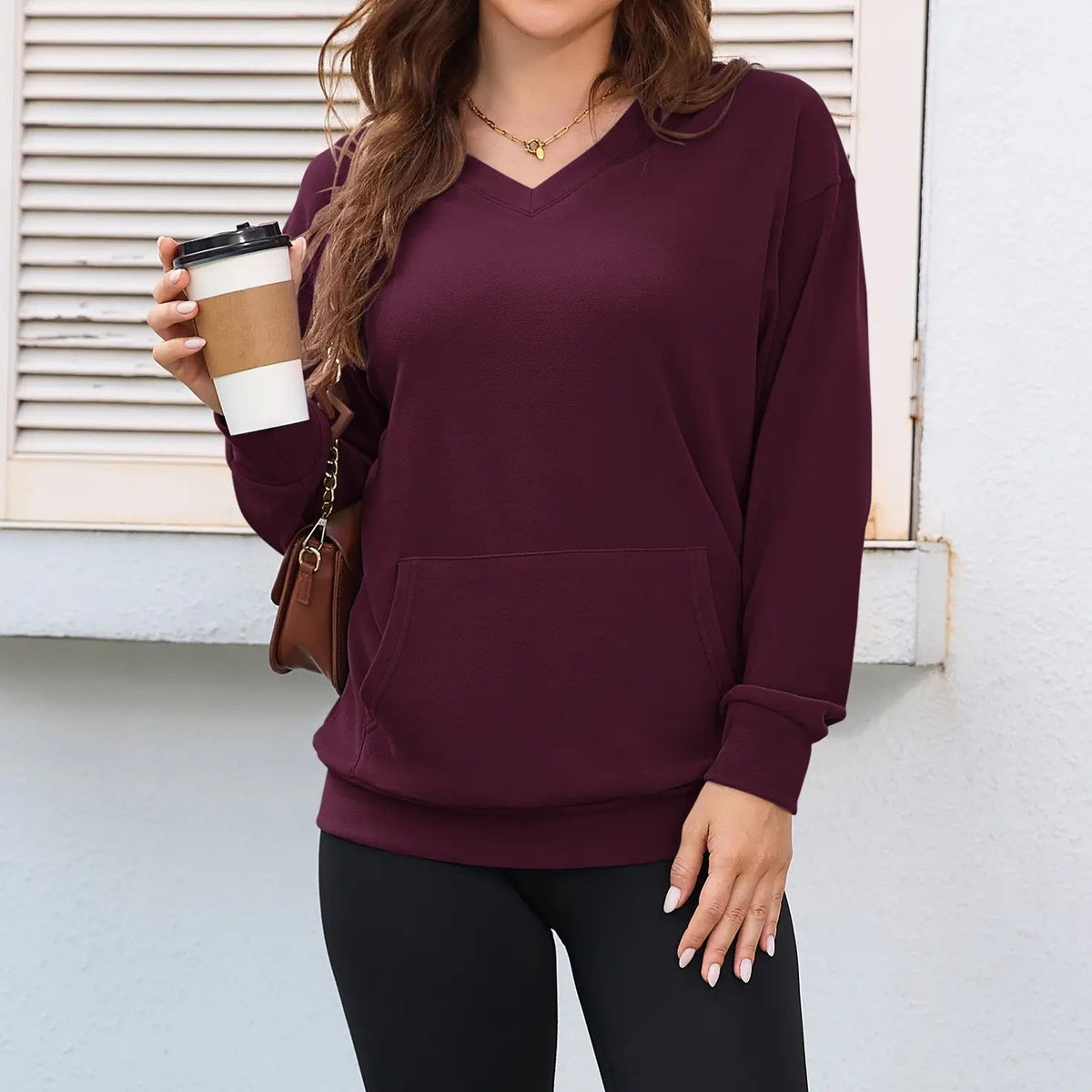 💖2026 Autumn’s Sale 70% OFF✨🍂Women's Hoodless V-neck Sweatshirt With Kangaroo Pocket Longsleeve Oversized Casual Style Shirt