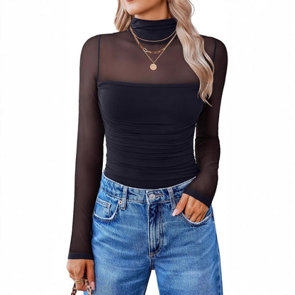 💃Last Day Sale 70% OFF🔥Women's Sparkle Mesh Sheer Long Sleeve Ruched Top