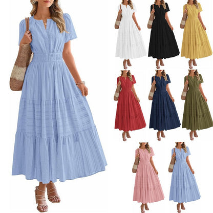 ⏰Summer Hot Sale 70% OFF🎉Women's Lightweight Short Sleeve V Neck Elastic Waist Dress