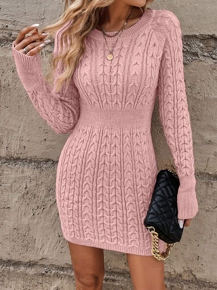 ⏰💃Last Day 50% OFF❄️🖤Women's Winter Plain Round Neck Cable Knit Bodycon Sweater Dress