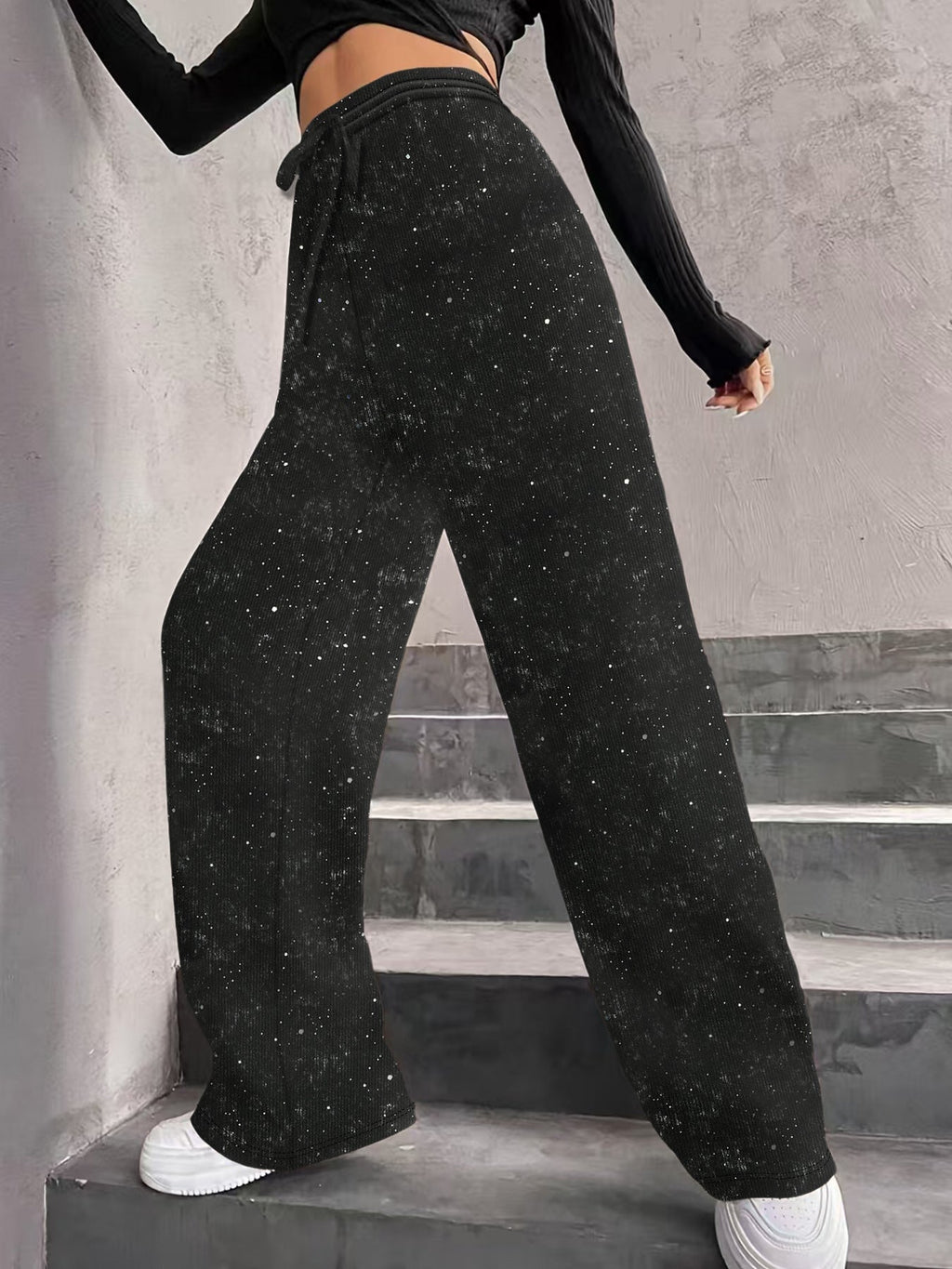 💖LAST DAY SALE 50% OFF💃Women's Sequin Sparkle Wide Leg Pants with Elastic Waistband