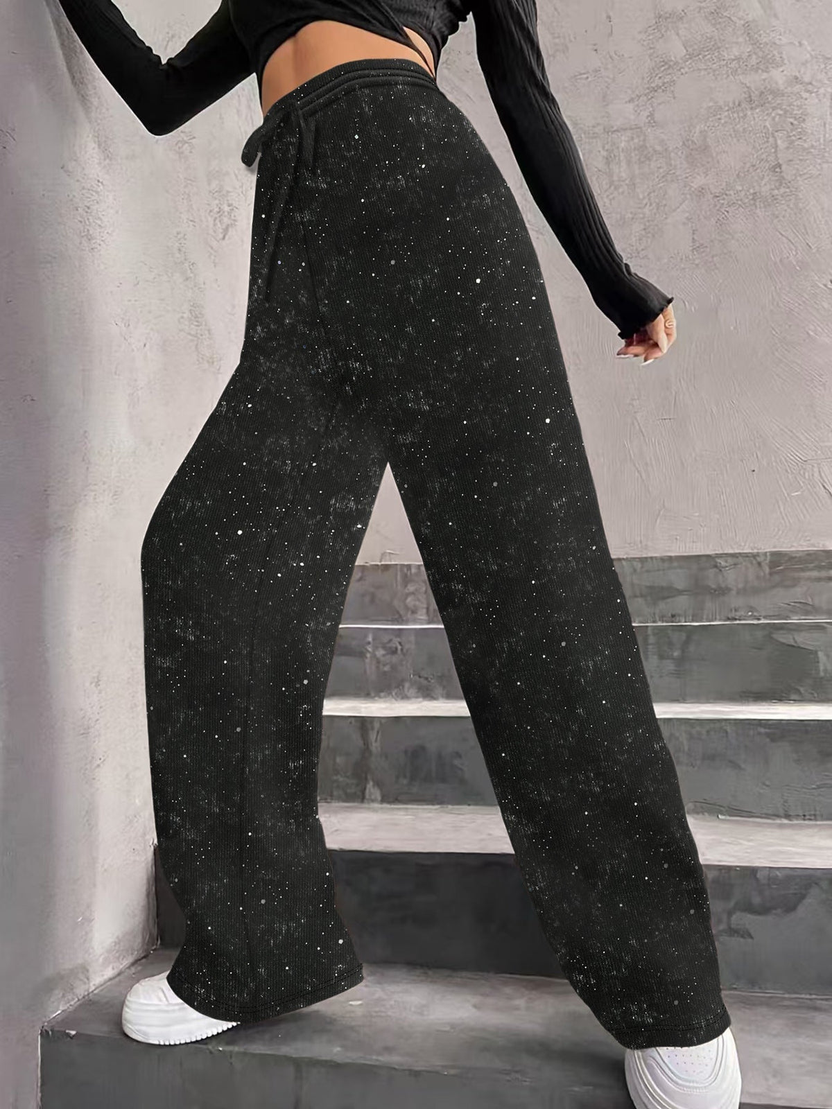 💖LAST DAY SALE 50% OFF💃Women's Sequin Sparkle Wide Leg Pants with Elastic Waistband
