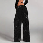 💖LAST DAY SALE 50% OFF💃Women's Sequin Sparkle Wide Leg Pants with Elastic Waistband