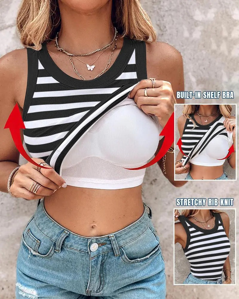 💖LAST DAY SPECIAL PRICE: ￡9.99!!💖Ribbed Stretchy Tank Top with Shelf Bra