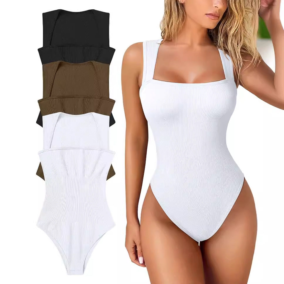 Hot Sale!🔥Sexy Ribbed Strappy Square Neck Sleeveless Bodysuits🔥