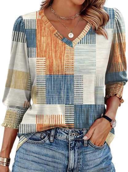 ⏰Limited Time Sale-50% OFF🏖️Women Dressy Casual 3/4 Length Sleeve Blouses with Smocked Cuffs