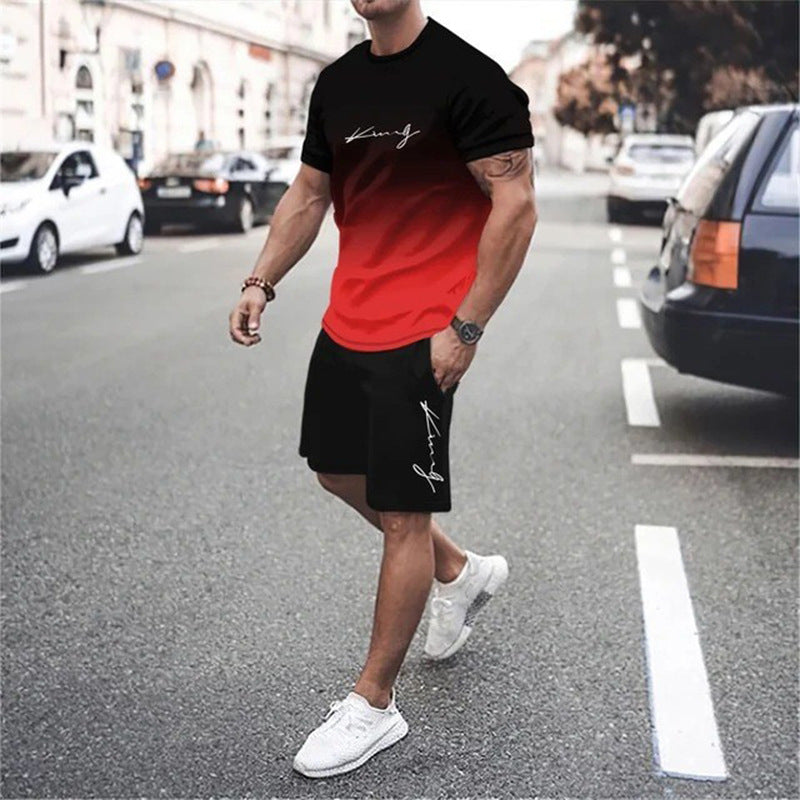🏆Summer Cool Deal: ONLY ￡15.99!!😎Men's Gradient Color T-Shirt & Shorts Set