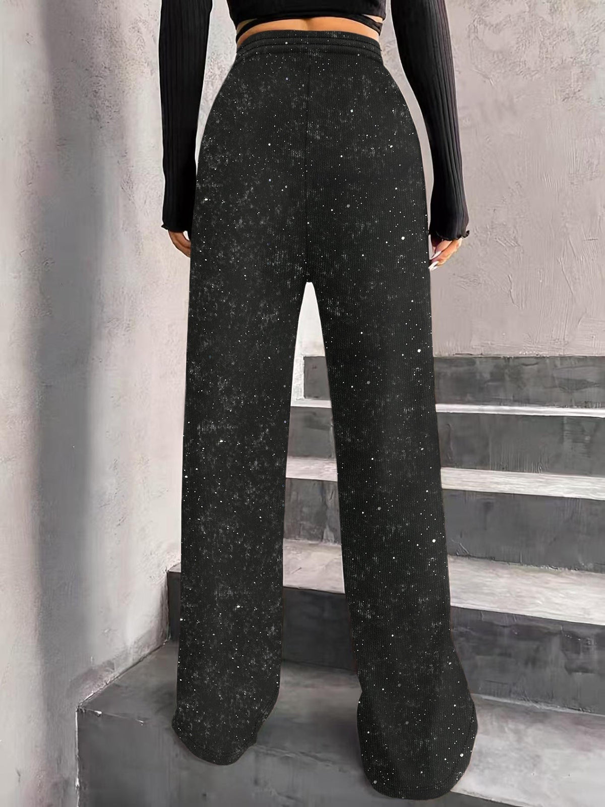 💖LAST DAY SALE 50% OFF💃Women's Sequin Sparkle Wide Leg Pants with Elastic Waistband