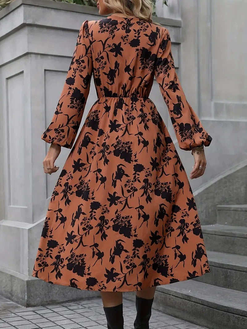 💃LAST DAY SALE 60% OFF🔥Women's Printed Long Sleeved V-neck Dress