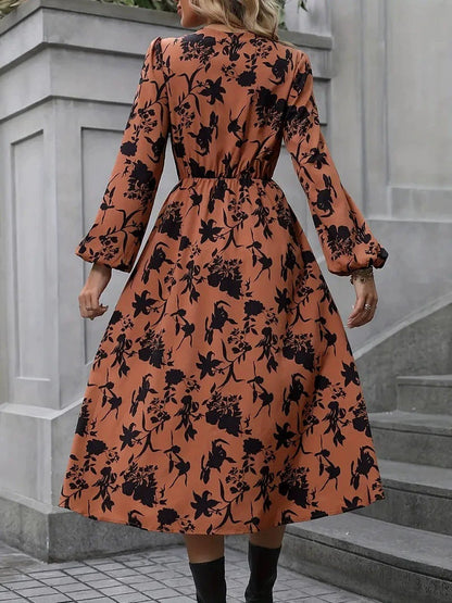💃LAST DAY SALE 60% OFF🔥Women's Printed Long Sleeved V-neck Dress