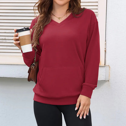 💖2026 Autumn’s Sale 70% OFF✨🍂Women's Hoodless V-neck Sweatshirt With Kangaroo Pocket Longsleeve Oversized Casual Style Shirt