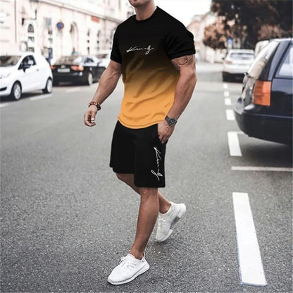 🏆Summer Cool Deal: ONLY ￡15.99!!😎Men's Gradient Color T-Shirt & Shorts Set