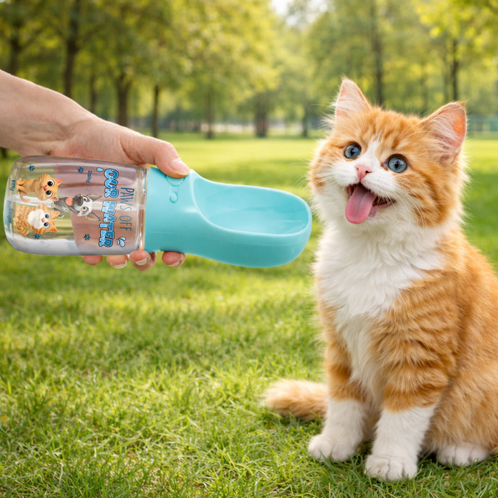 Paws Off My Water Ver Pet - Personalized Pet Water Bottle With Drinking Feeder