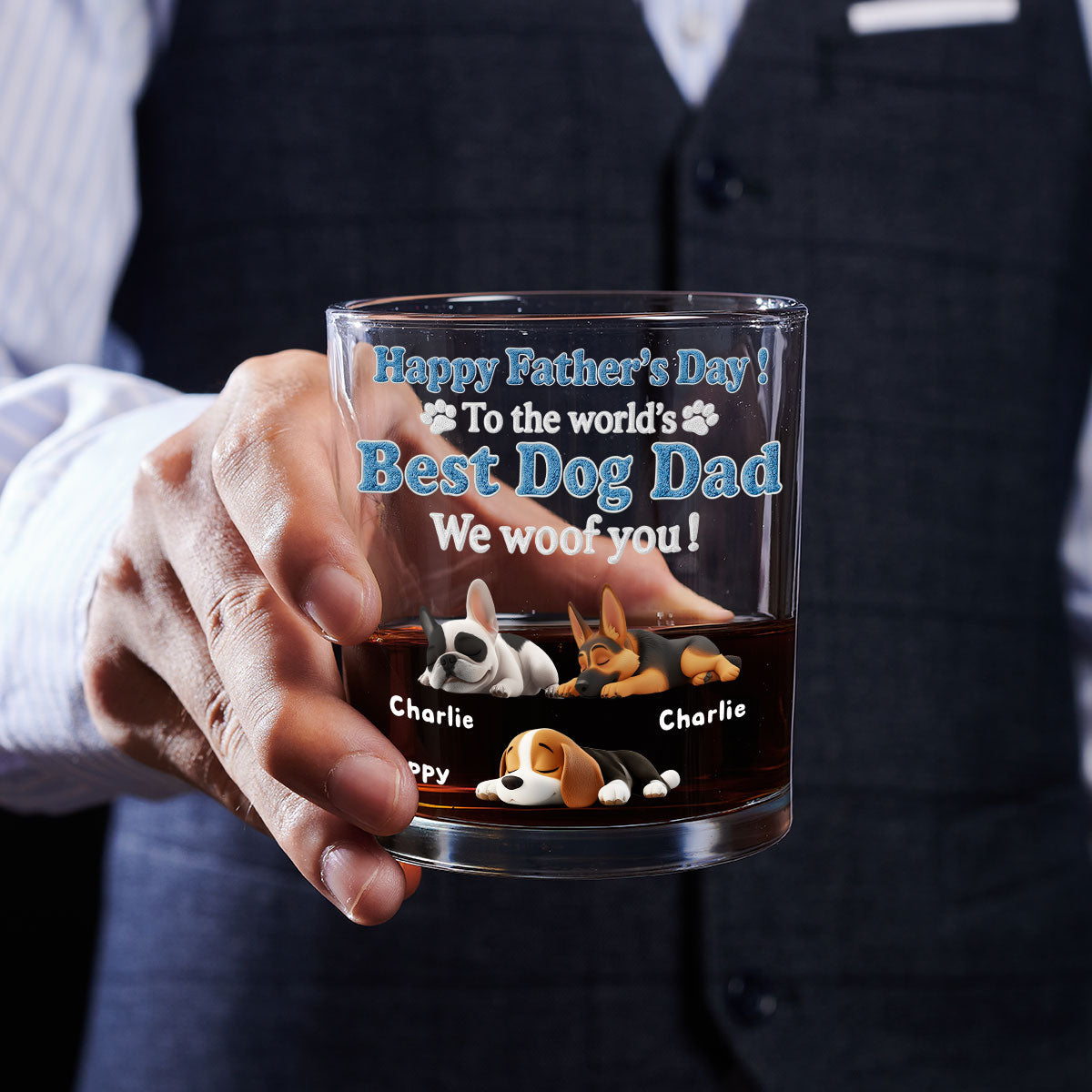 Happy To Be Dog Parents Ver Dad - Personalized Whiskey Glass