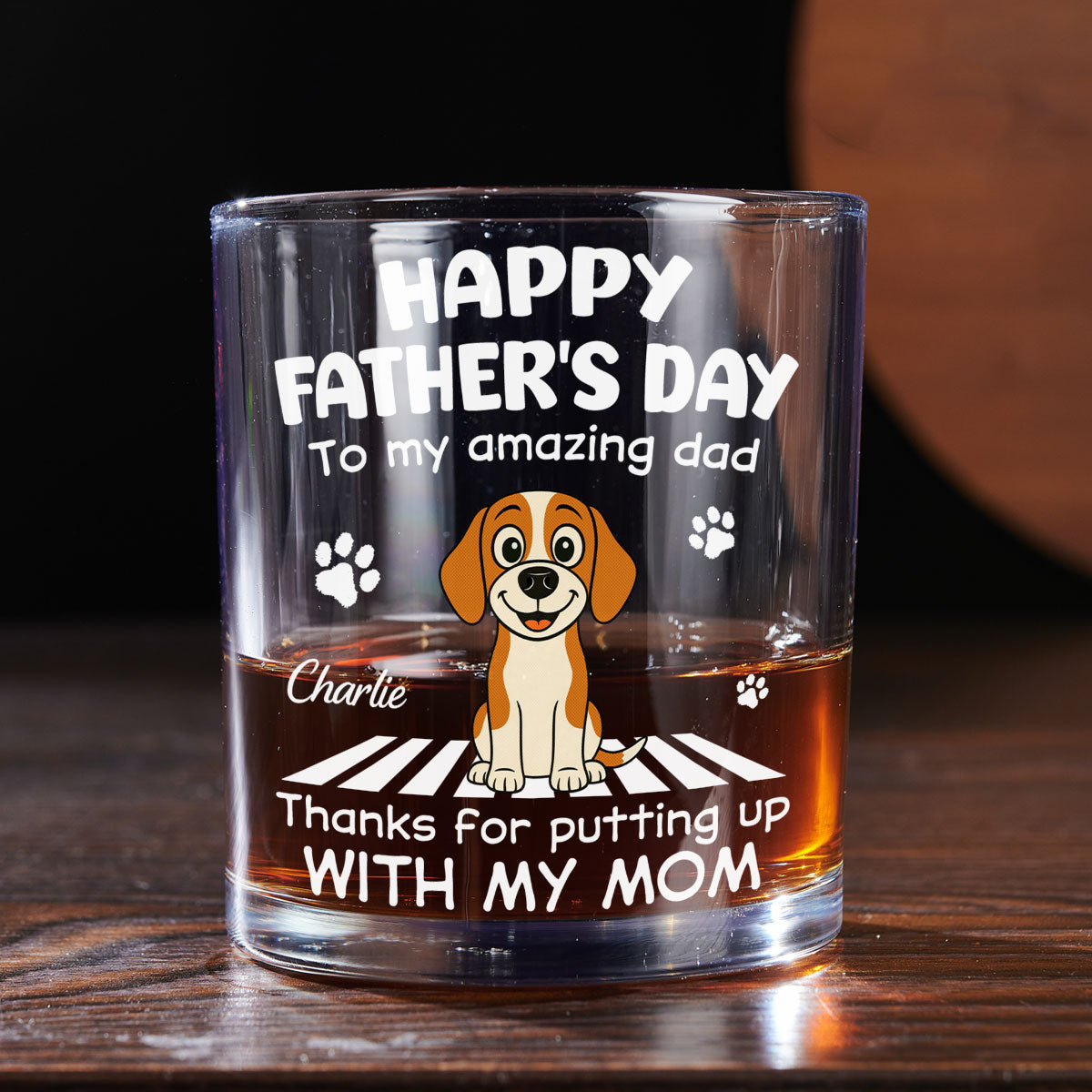 Custom Father's Day Birthday Drinkware Gifts for Dog Dad • Putting Up With Funny Dad - Personalized Whiskey Glass