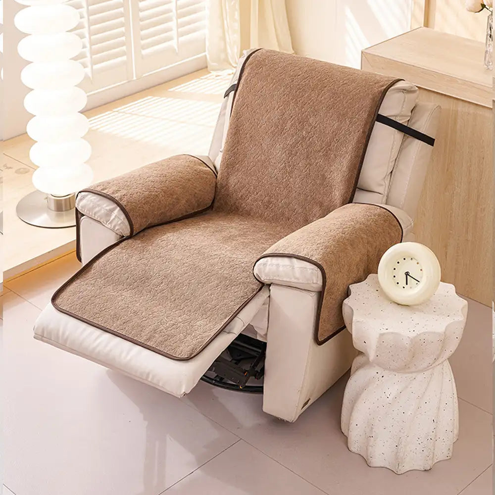 Chenille Scratch-Resistant Recliner Couch Cover With Straps - Snowflake