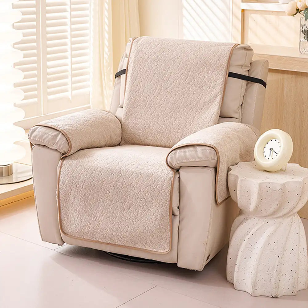 Chenille Scratch-Resistant Recliner Couch Cover With Straps - Snowflake