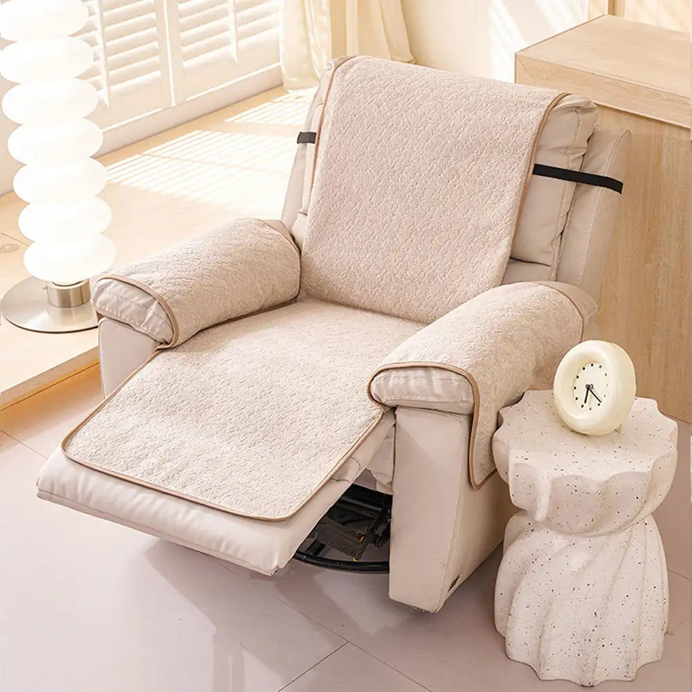 Chenille Scratch-Resistant Recliner Couch Cover With Straps - Snowflake