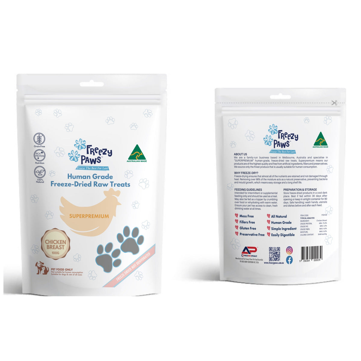 Freezy Paws Freeze Dried Chicken Breast Pet Treats for Cats & Dogs