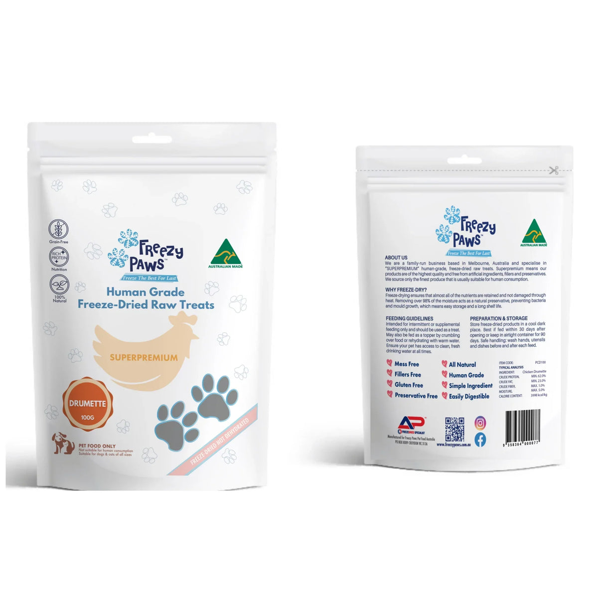 Freezy Paws Freeze Dried Chicken Drumette Pet Treats for Cats & Dogs