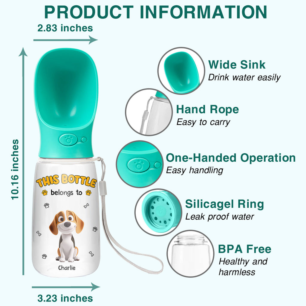 Belongs To - Personalized Pet Water Bottle With Drinking Feeder