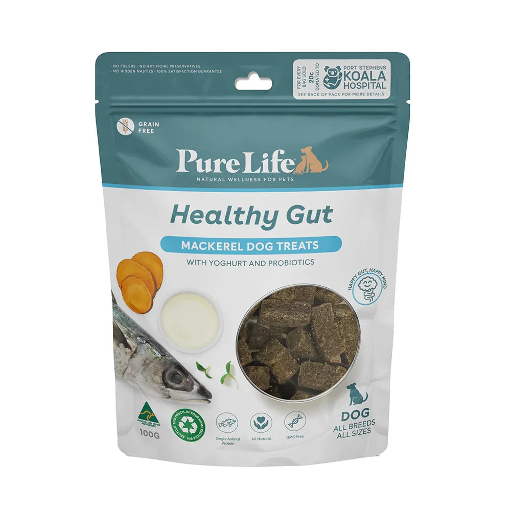 Pure Life Grain Free Dog Treats Healthy Gut Mackerel with Yoghurt & Probiotics