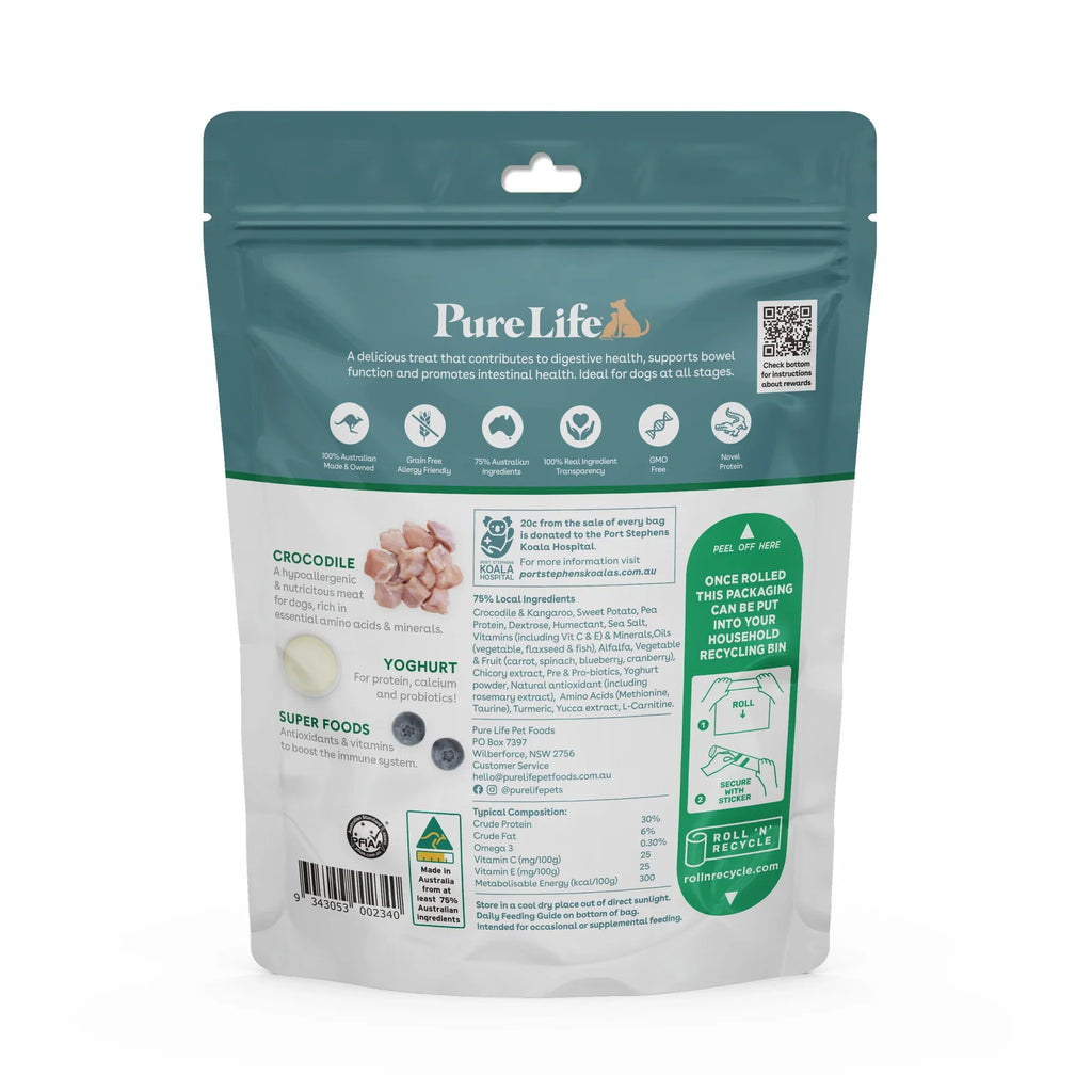 Pure Life Grain Free Dog Treats Hypoallergenic Crocodile with Yoghurt & Superfoods