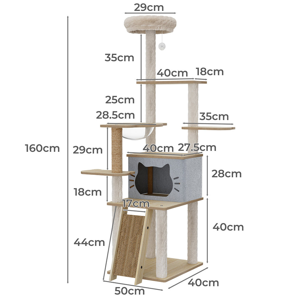 Wooden Multi-level Cat Tree Tower Large 160cm