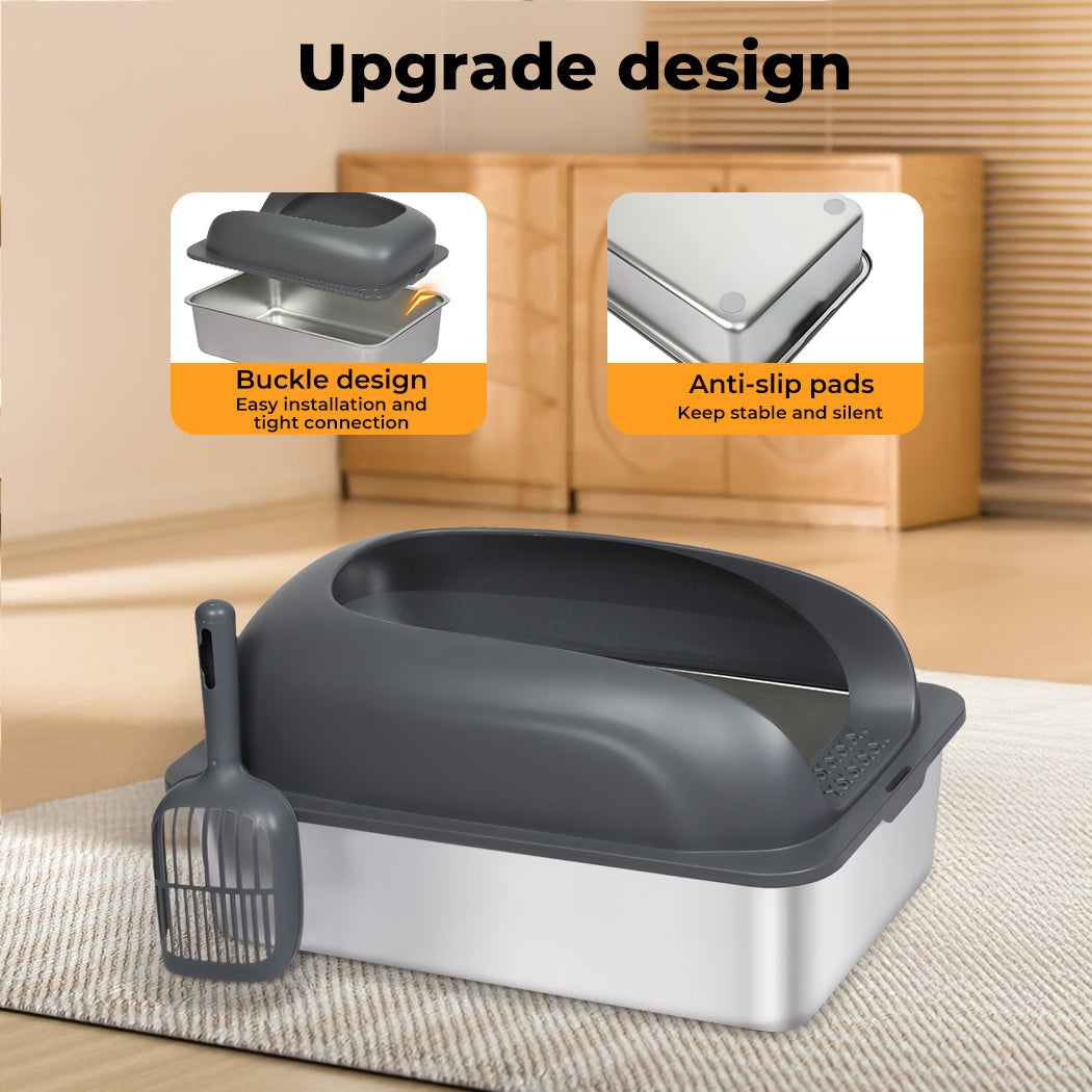 Stainless Steel Cat Litter Box Large Semi-Enclosed