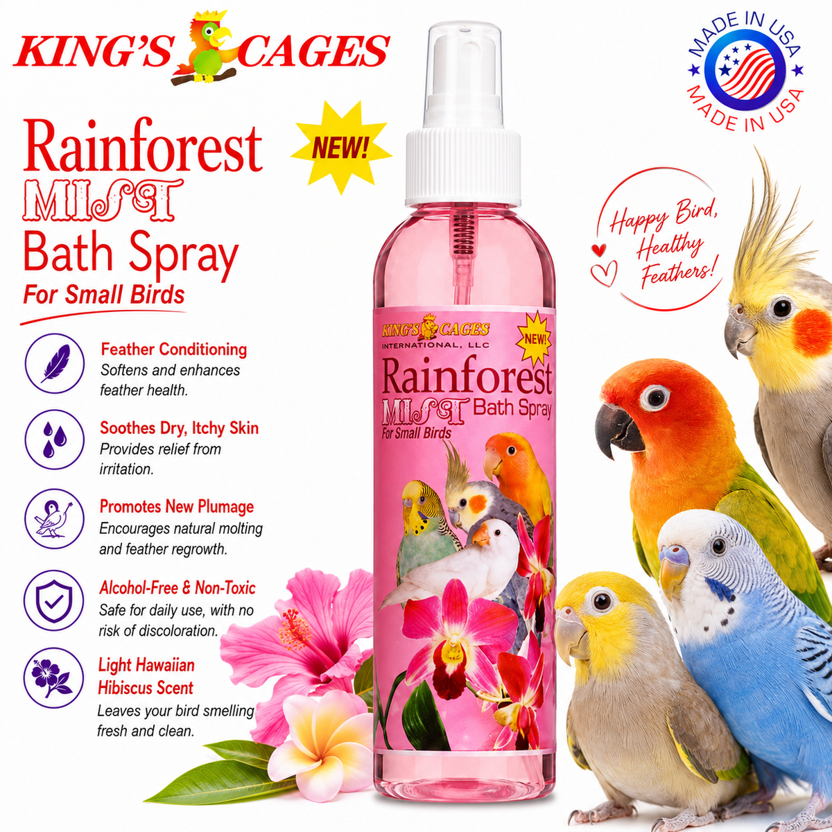 Pink Rainforest Mist Bath Spray for Small Birds 8oz