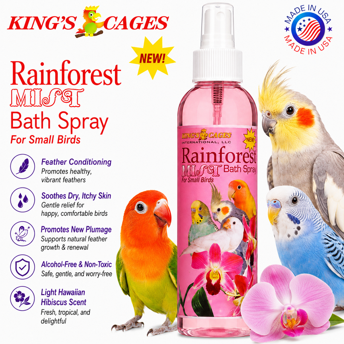 Pink Rainforest Mist Bath Spray for Small Birds 8oz