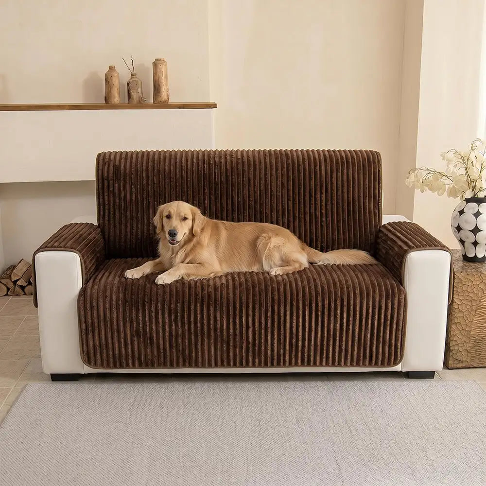 Plush Pet-Friendly Non-Slip One-Piece Sectional Couch Cover Recliner Couch Cover - Strips