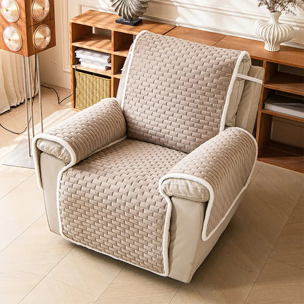 One-Piece Plush Scratch-Resistant Large Sectional Couch Covers with Elastic Straps