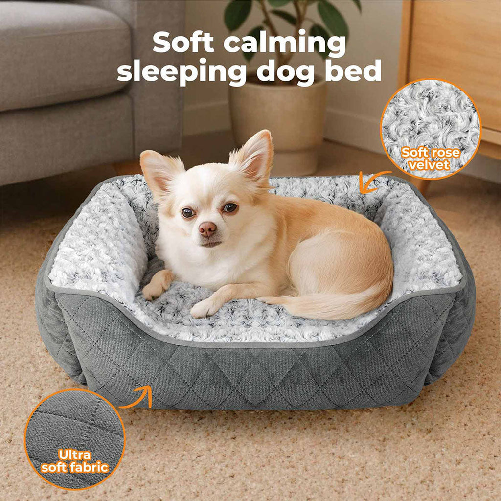 Calming Dog & Cat Bed – Fluffy Plush Washable