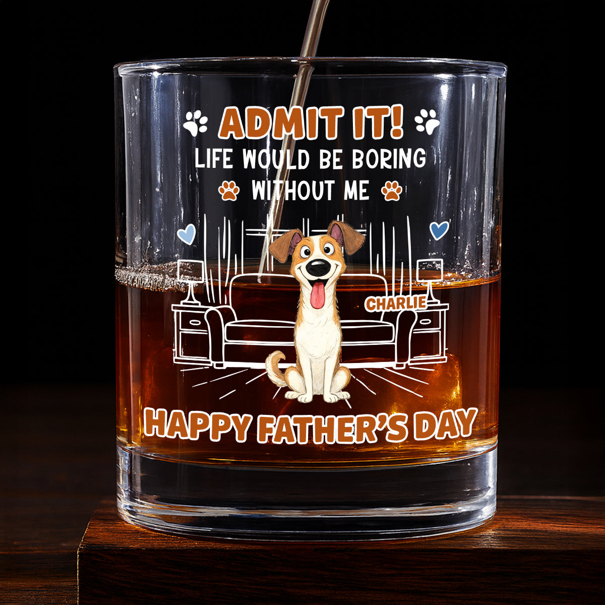 Admit It Crazy Funny Dog Ver Dad - Personalized Whiskey Glass