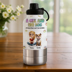 A Girl And Her Dog - Personalized 3D Inflated Effect 30oz Water Bottle With Pet Bowl