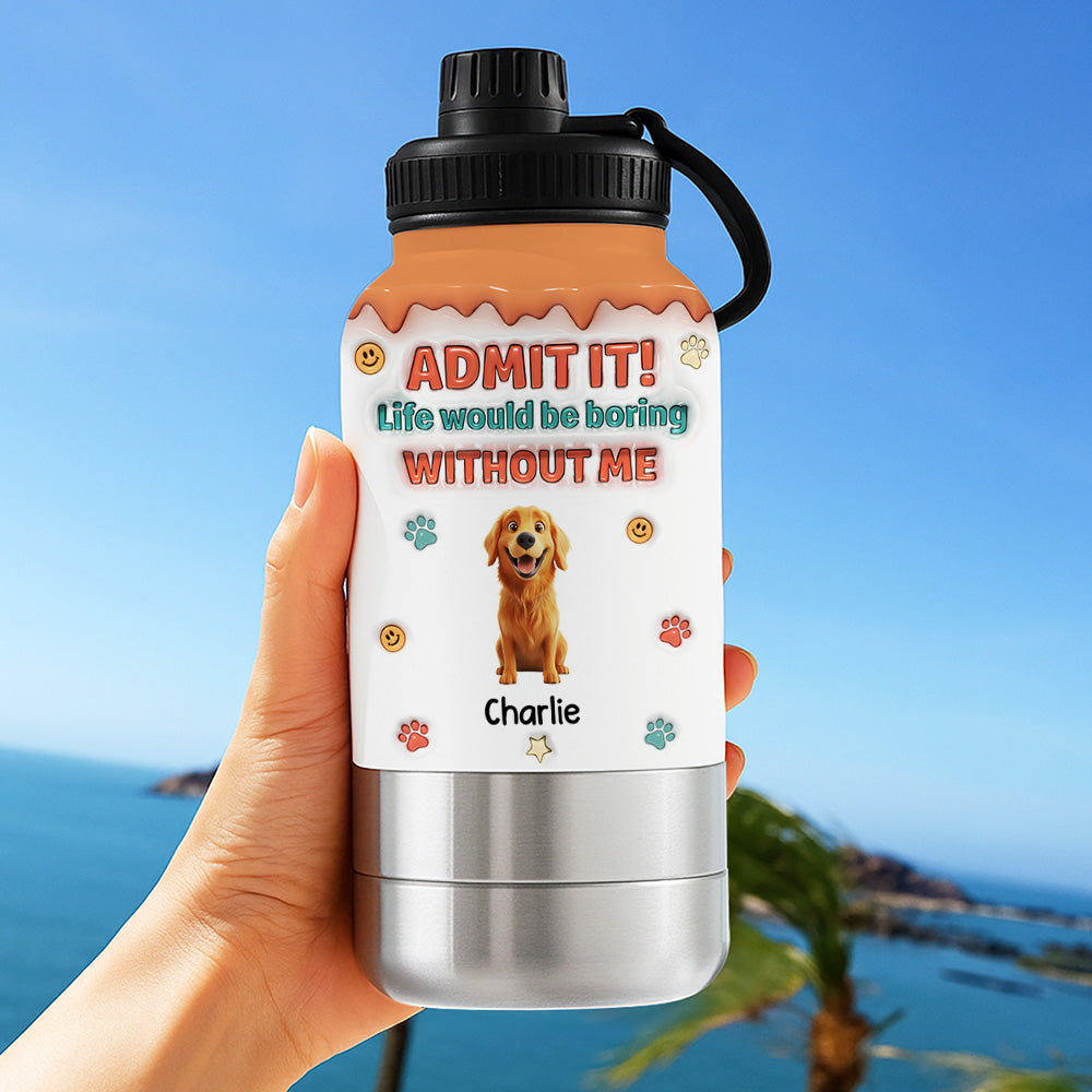 Admit It - Personalized 3D Inflated Effect 30oz Water Bottle With Pet Bowl